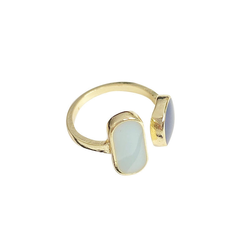 Elegant Blue Enamel Geometric Adjustable Women's Ring