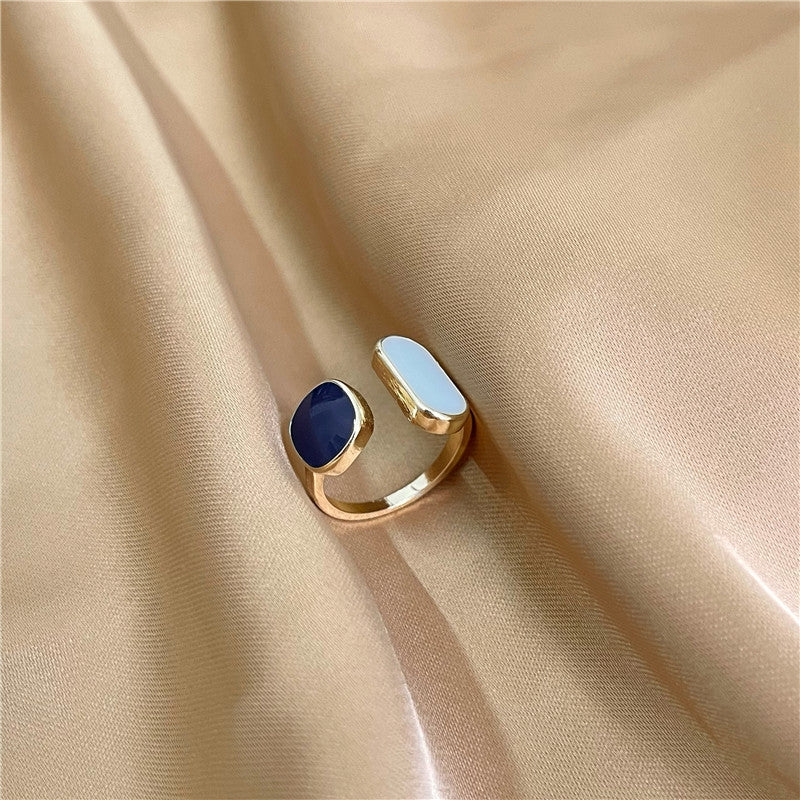 Elegant Blue Enamel Geometric Adjustable Women's Ring