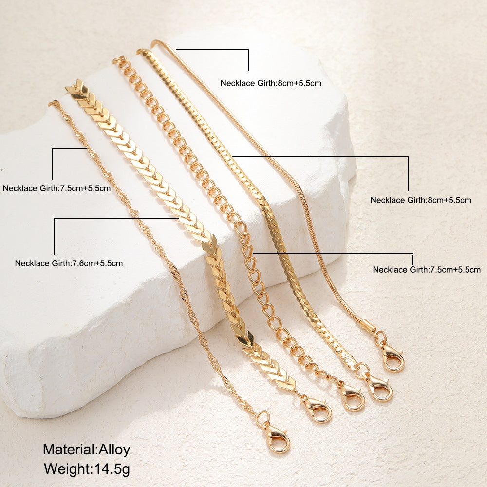 Geometric Alloy Bracelet & Rhinestone Pearl Anklet Set - 6 Pieces