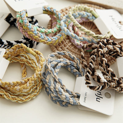 Geometric Candy Color Elastic Hair Bands Set - 5 Pieces