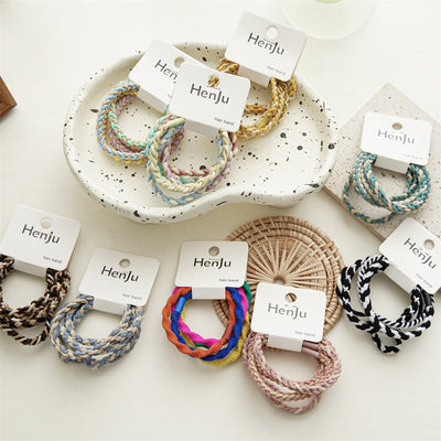 Geometric Candy Color Elastic Hair Bands Set - 5 Pieces