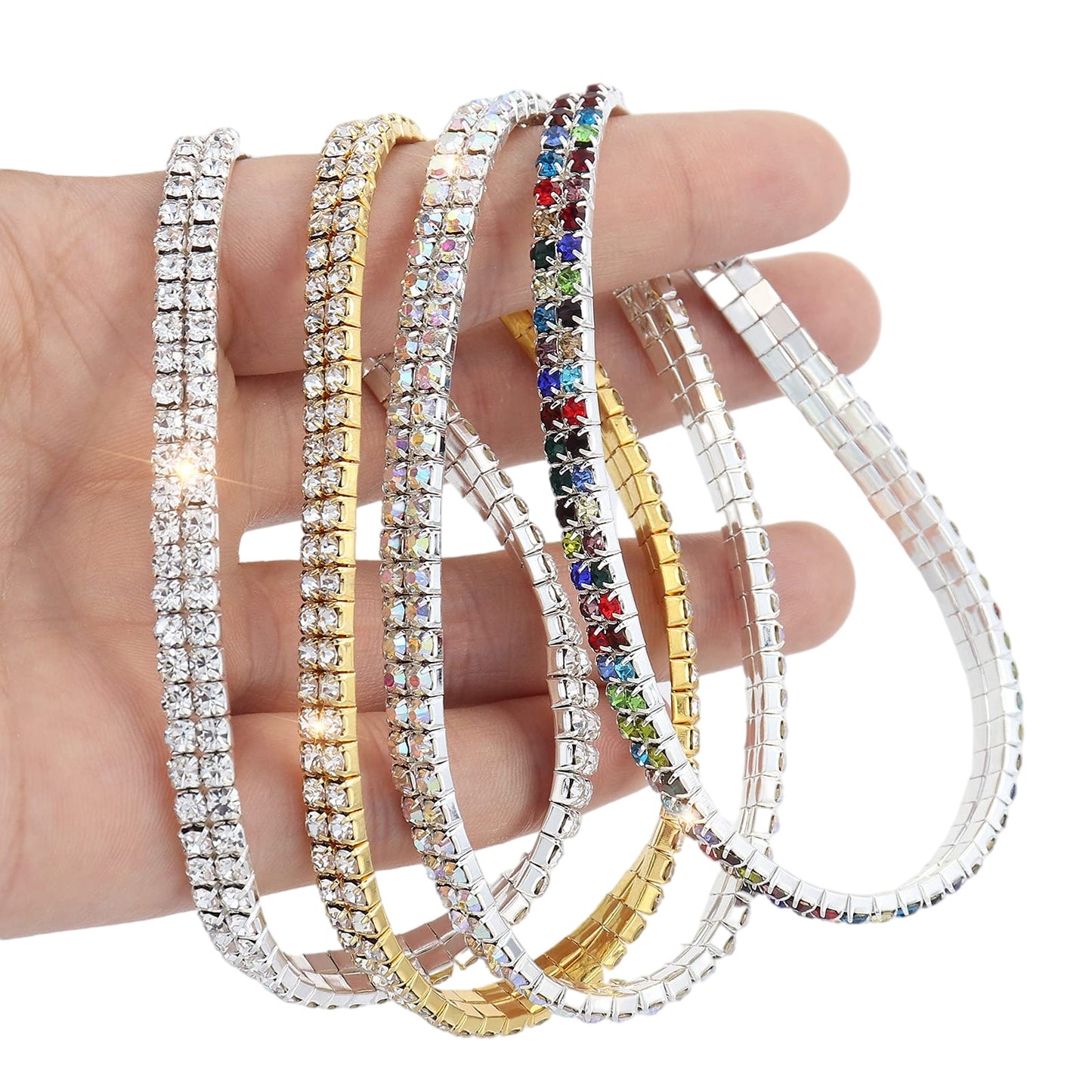 Geometric Zircon Rhinestone Stretch Bracelet Set for Women