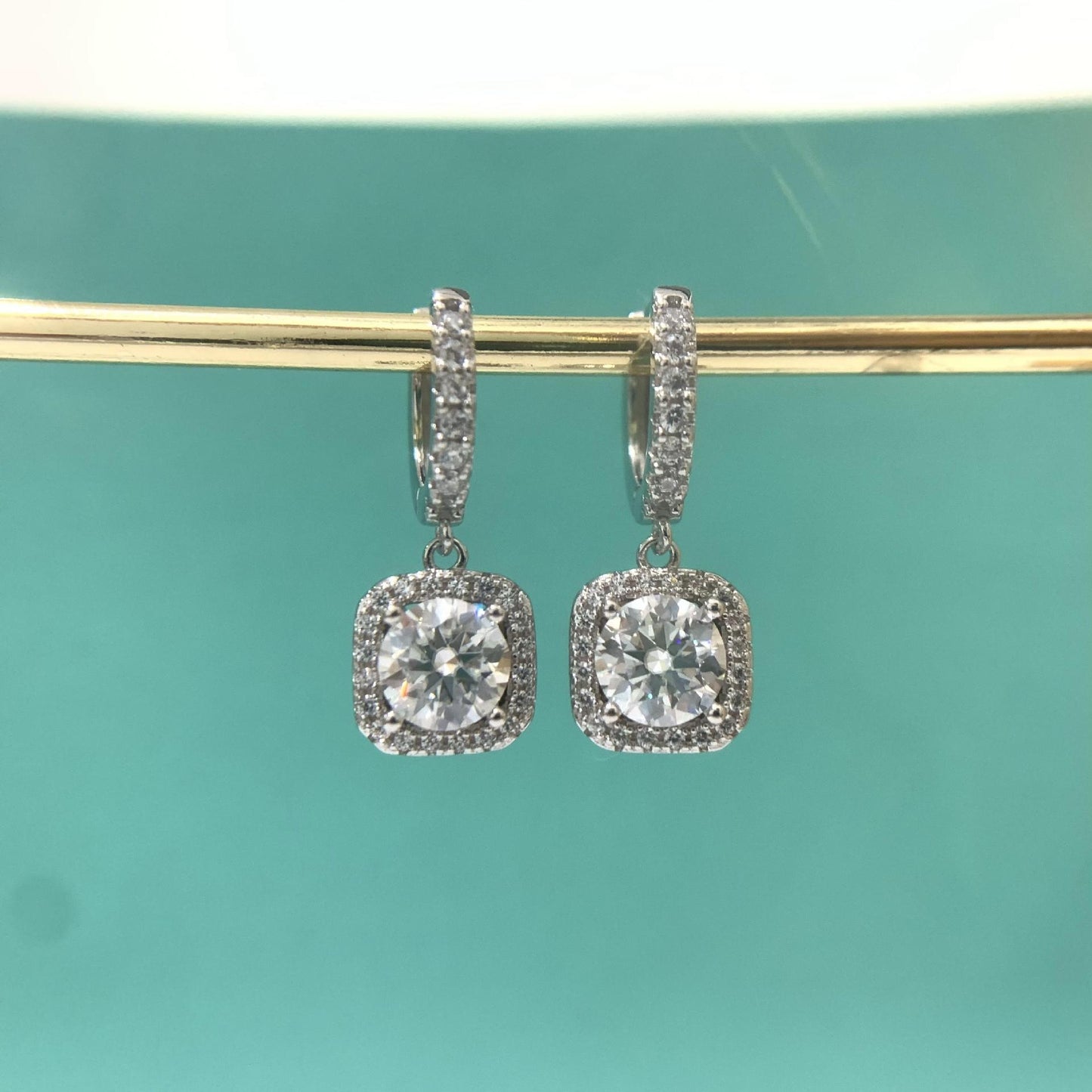 Classic Geometric Sterling Silver Moissanite Drop Earrings