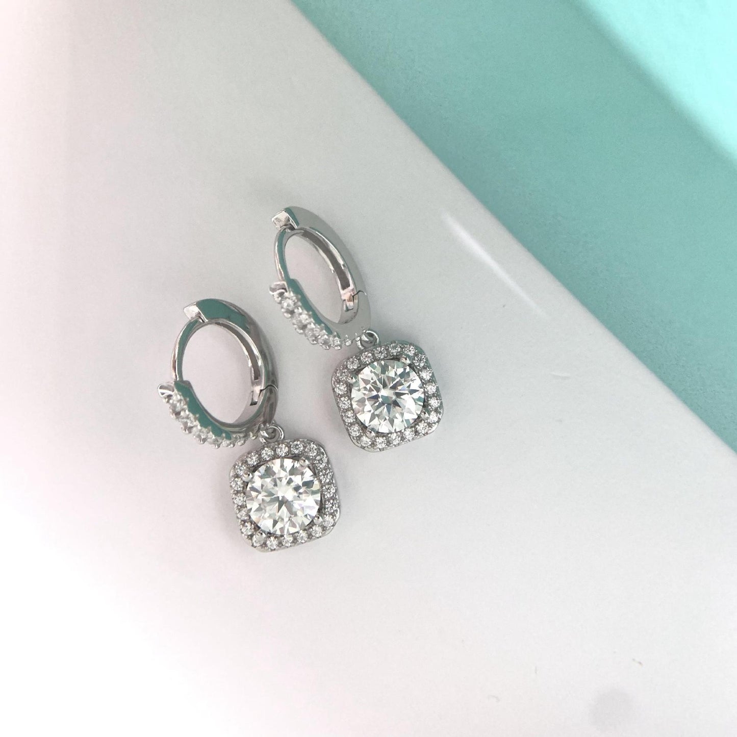 Classic Geometric Sterling Silver Moissanite Drop Earrings