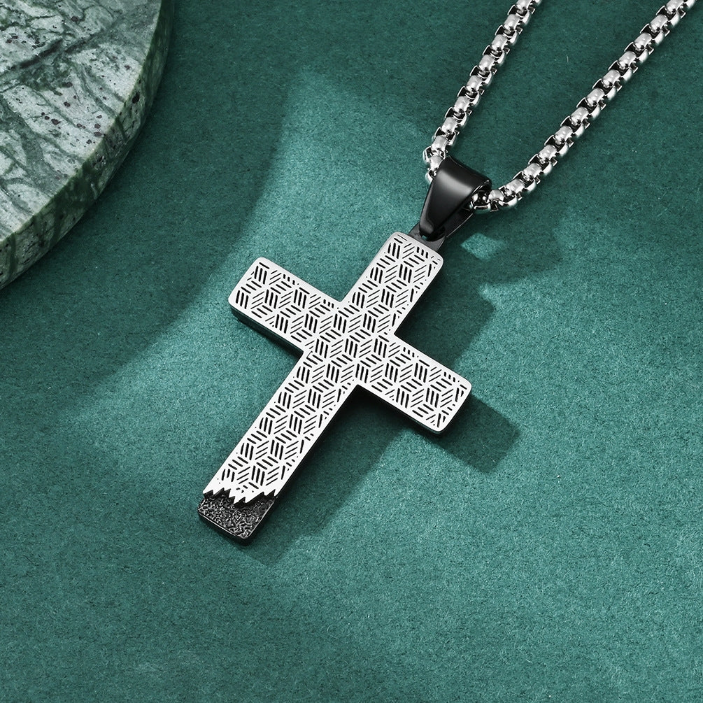 Basic Modern Honeycomb Cross Stainless Steel Men's Pendant Necklace