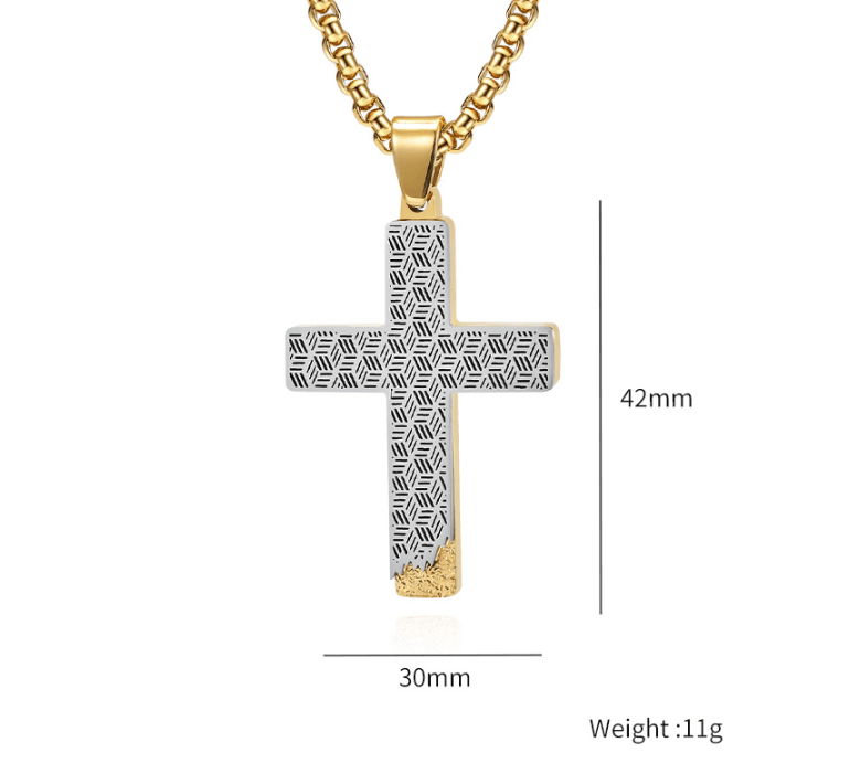 Basic Modern Honeycomb Cross Stainless Steel Men's Pendant Necklace