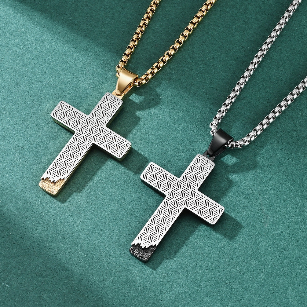 Basic Modern Honeycomb Cross Stainless Steel Men's Pendant Necklace