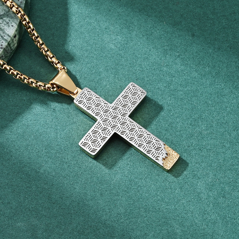 Basic Modern Honeycomb Cross Stainless Steel Men's Pendant Necklace