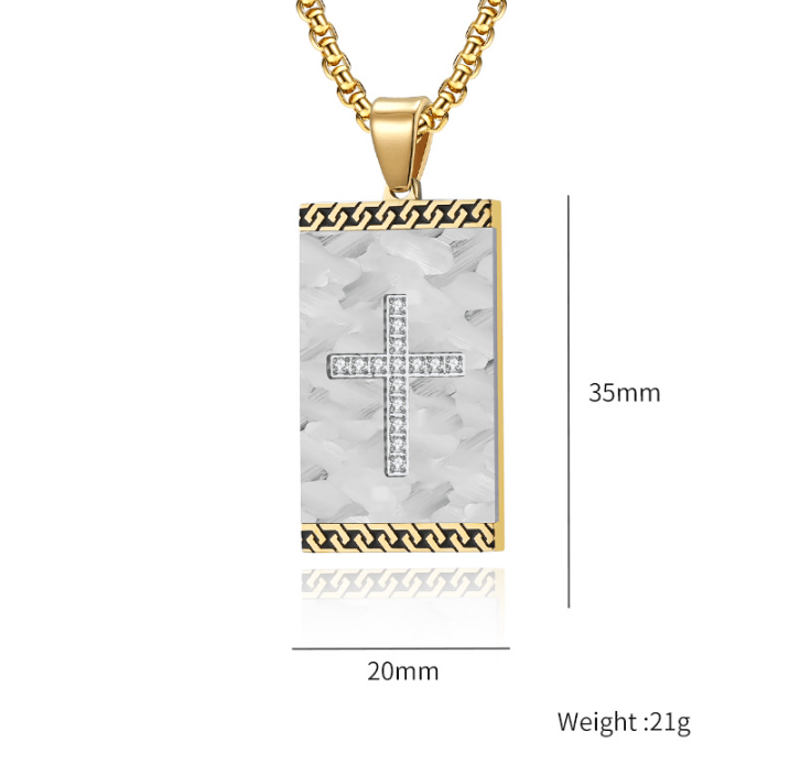 Basic Modern Cross Square Titanium Steel Zircon Men's Pendant Necklace with Vintage Chain Design