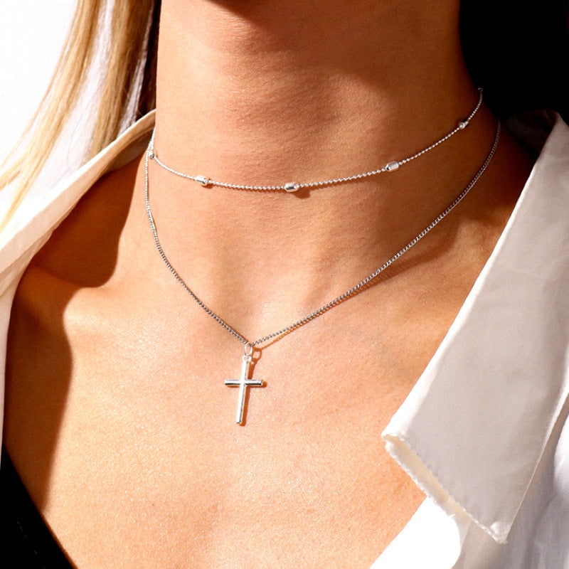 Basic Modern Style Classic Style Geometric Cross Alloy Wholesale Double Layer Necklaces