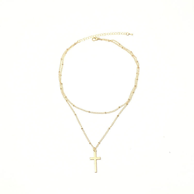 Basic Modern Style Classic Style Geometric Cross Alloy Wholesale Double Layer Necklaces