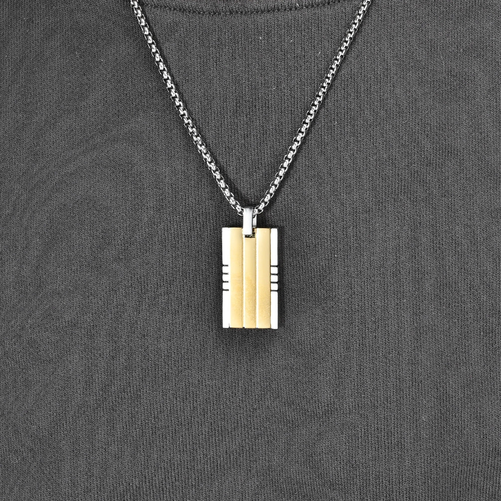 Modern Geometric Rectangle Titanium Steel Men's Pendant Necklace with Dual-Tone Design