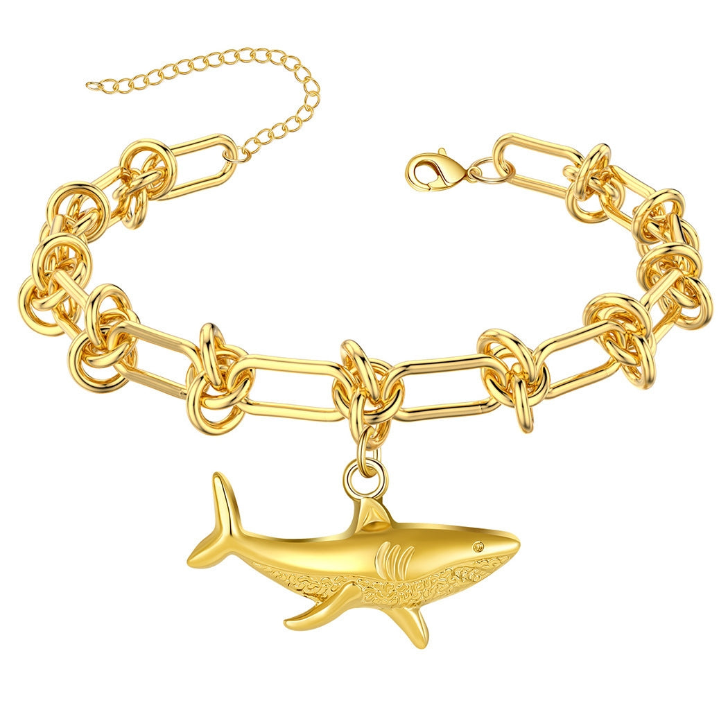 Gold Shark Metal Adjustable Chain Bracelet - Ocean Animal Jewelry for Men and Women