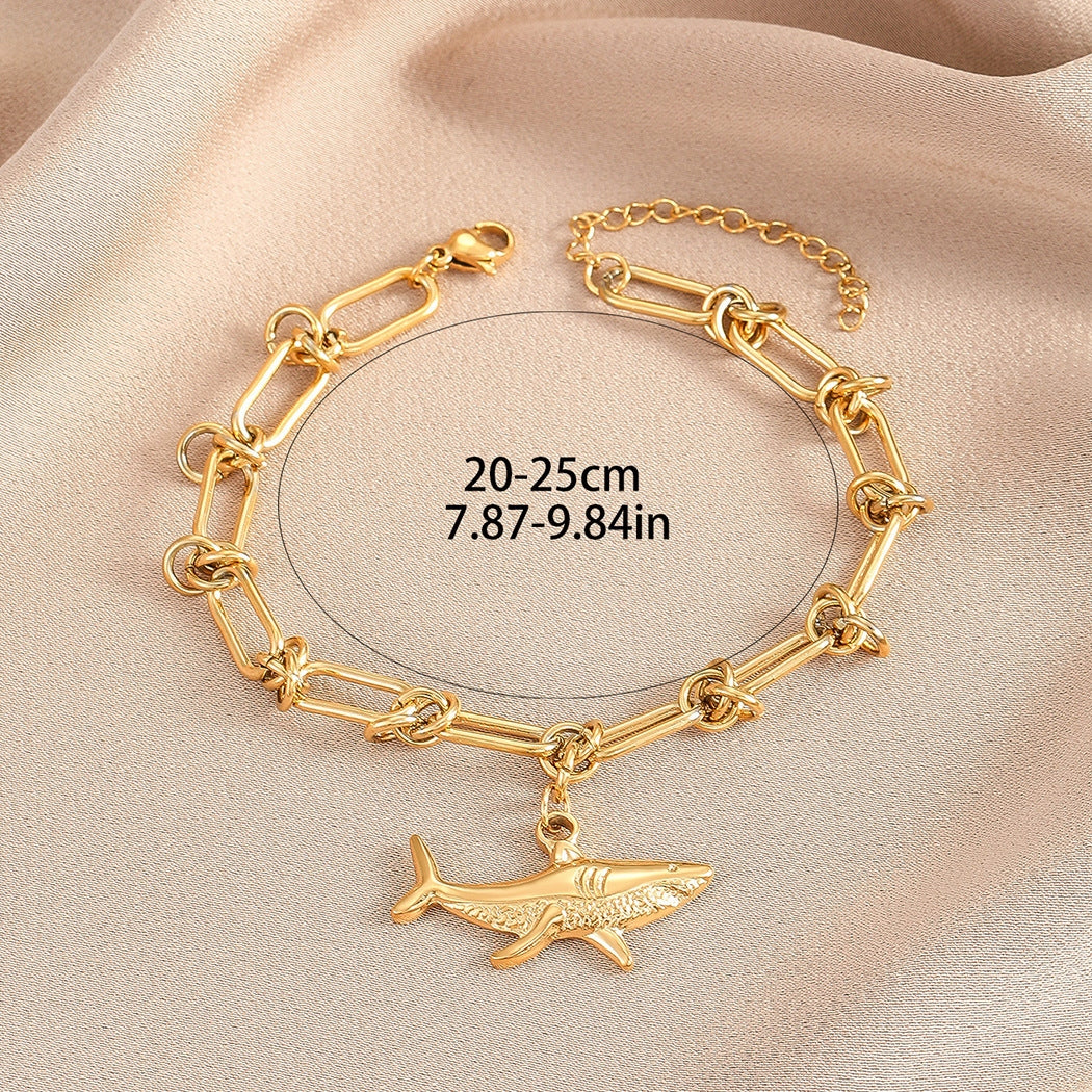 Gold Shark Metal Adjustable Chain Bracelet - Ocean Animal Jewelry for Men and Women