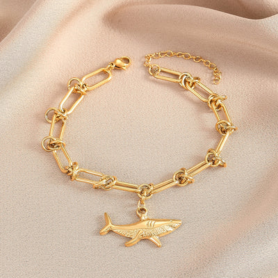 Gold Shark Metal Adjustable Chain Bracelet - Ocean Animal Jewelry for Men and Women