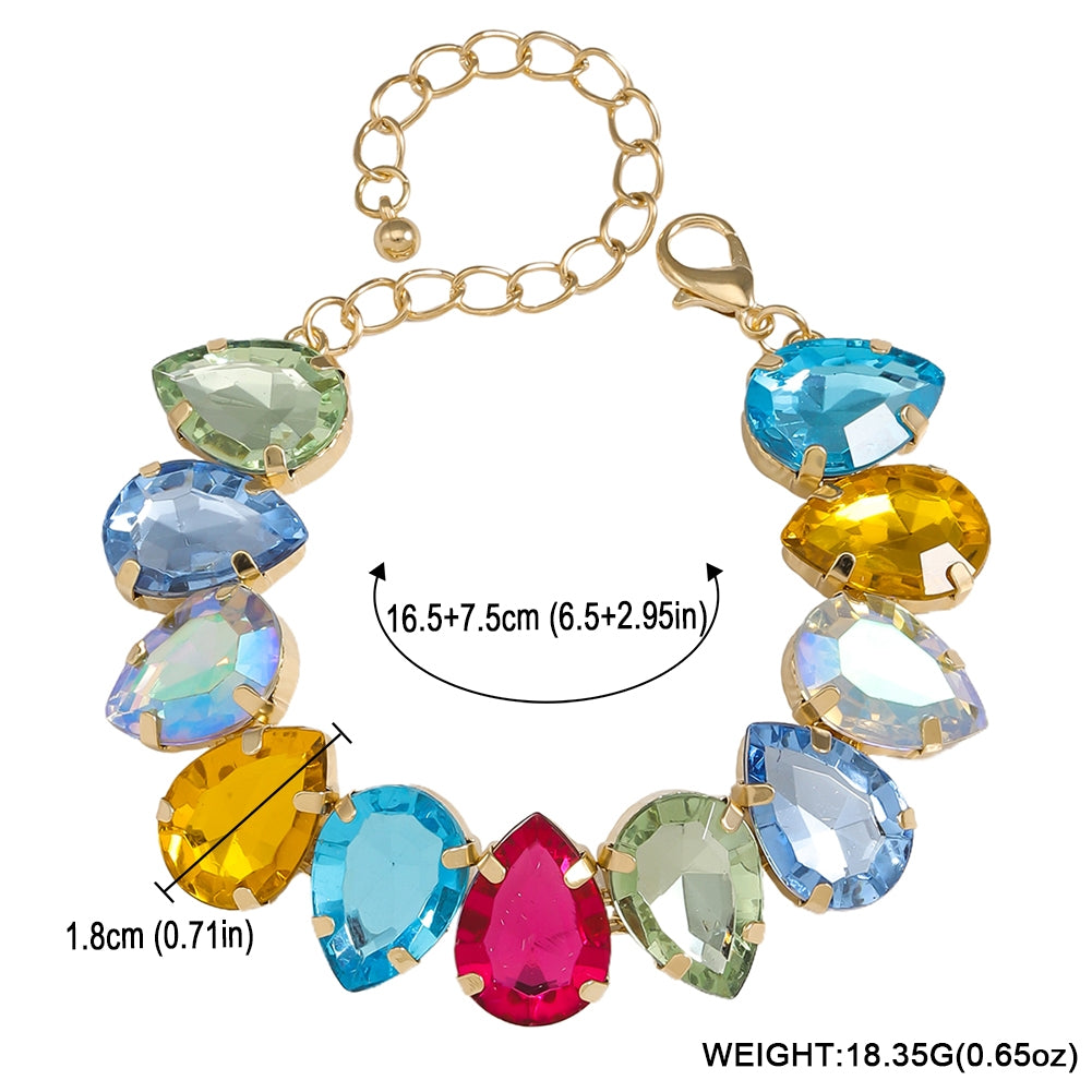 Modern Geometric Water Droplet Rhinestone Bracelet and Earring Set - K Gold Plated Alloy