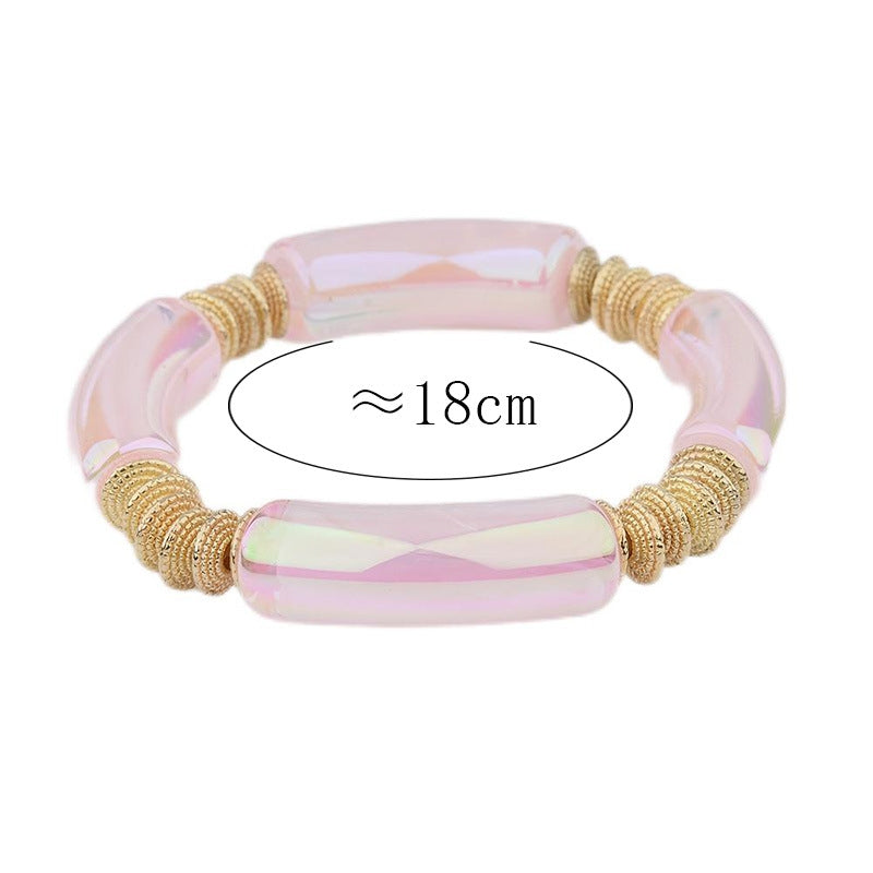 Geometric Metal Bangle with Colorful Beads Bracelet