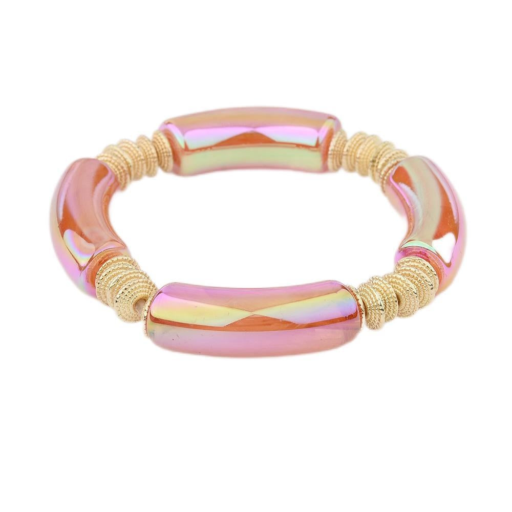 Geometric Metal Bangle with Colorful Beads Bracelet