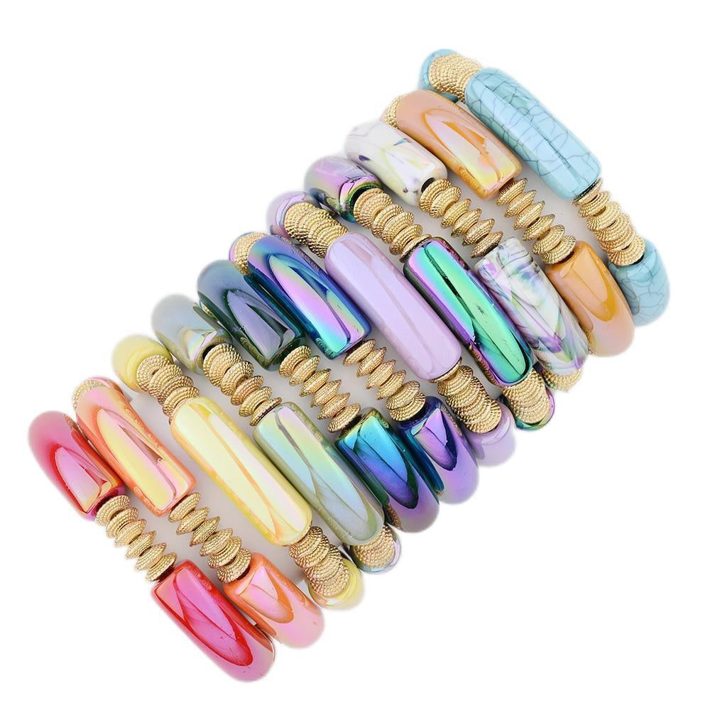 Geometric Metal Bangle with Colorful Beads Bracelet