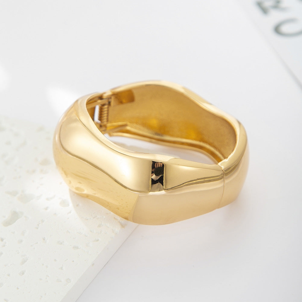 Basic Modern Gold Plated Alloy Open Cuff Women's Bangle