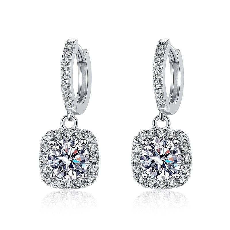 Basic Modern Square Sterling Silver Moissanite Drop Earrings