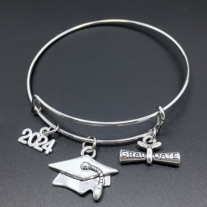 Graduation Cap & Scroll Adjustable Men's Alloy Bangle