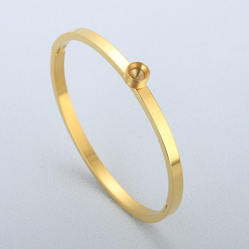 "Stainless Steel Gold Plated Adjustable Bangle and Ring Set for Women"