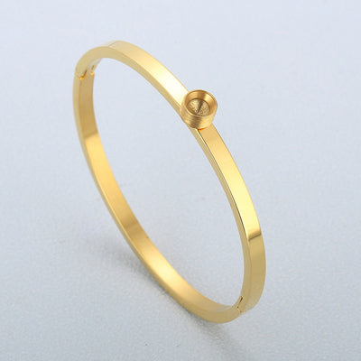 "Stainless Steel Gold Plated Adjustable Bangle and Ring Set for Women"