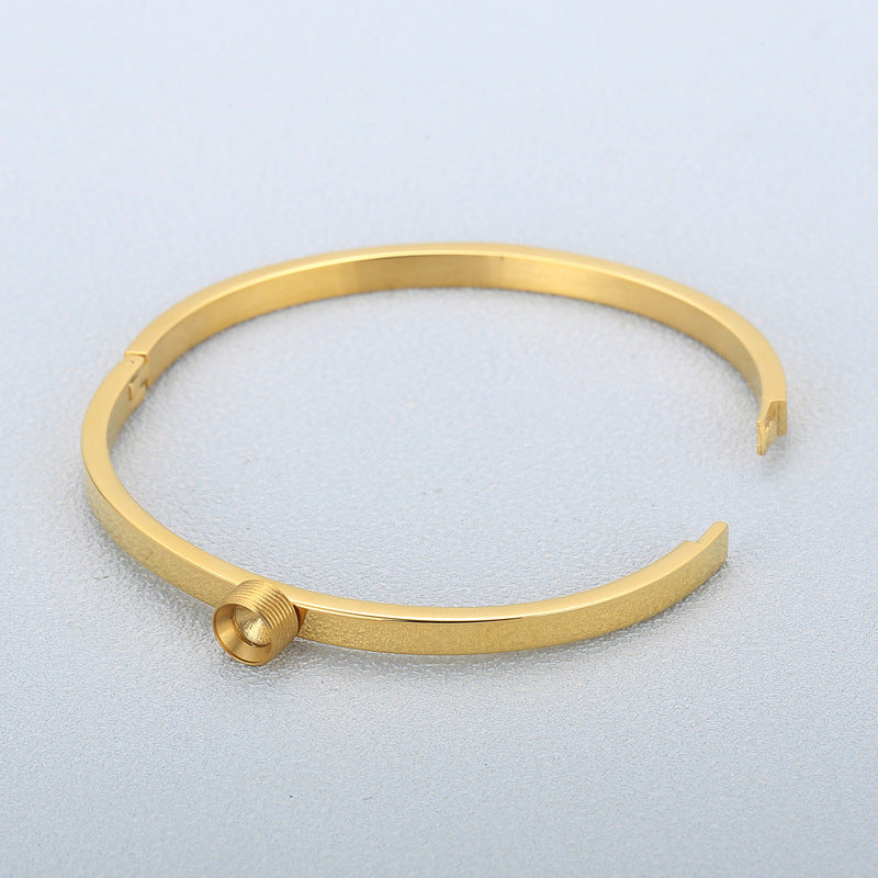 "Stainless Steel Gold Plated Adjustable Bangle and Ring Set for Women"