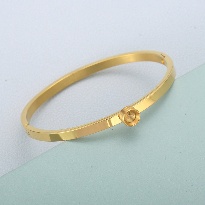 "Stainless Steel Gold Plated Adjustable Bangle and Ring Set for Women"