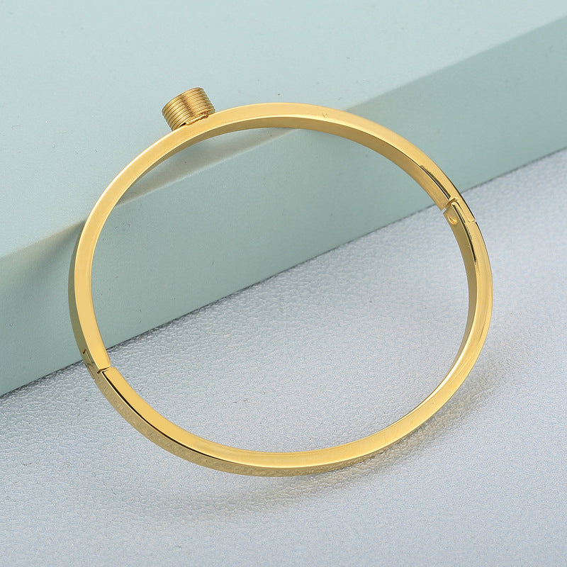"Stainless Steel Gold Plated Adjustable Bangle and Ring Set for Women"