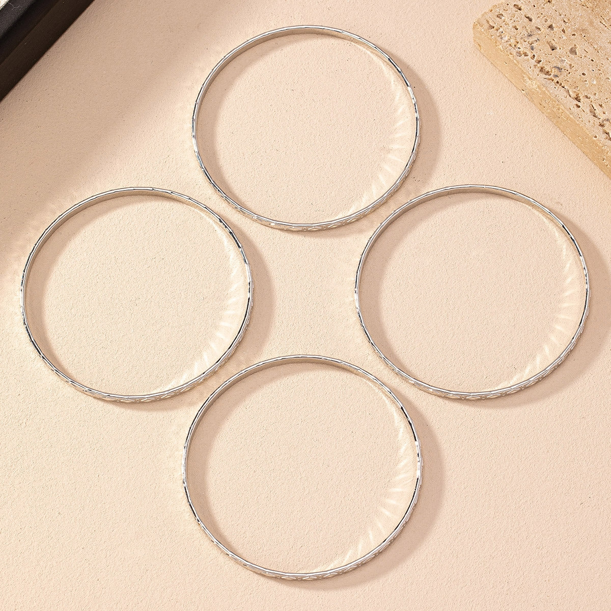 Minimalist Argyle Iron Bangle & Diamond Texture Bracelet Set - Fashionable Jewelry Collection