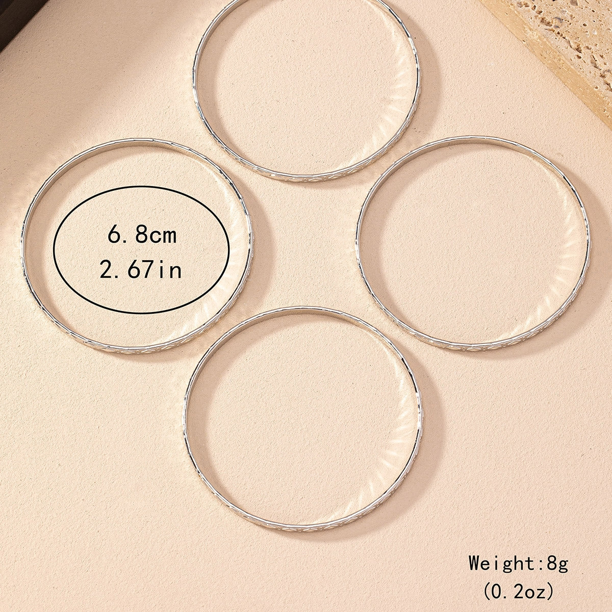 Minimalist Argyle Iron Bangle & Diamond Texture Bracelet Set - Fashionable Jewelry Collection