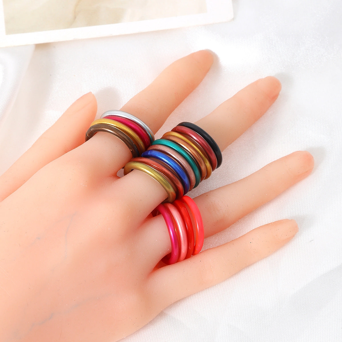 Basic Solid Color Plastic Women's Rings Set with Gold Foil Accents