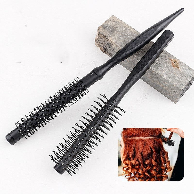 Simple Solid Color Theaceae & Wooden Roller Comb for Hair Styling