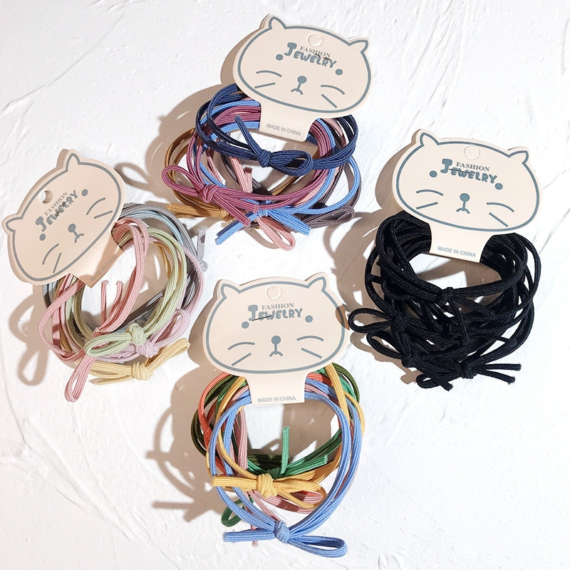 Basic Solid Color Bow Hair Ties Set - 6 Pieces