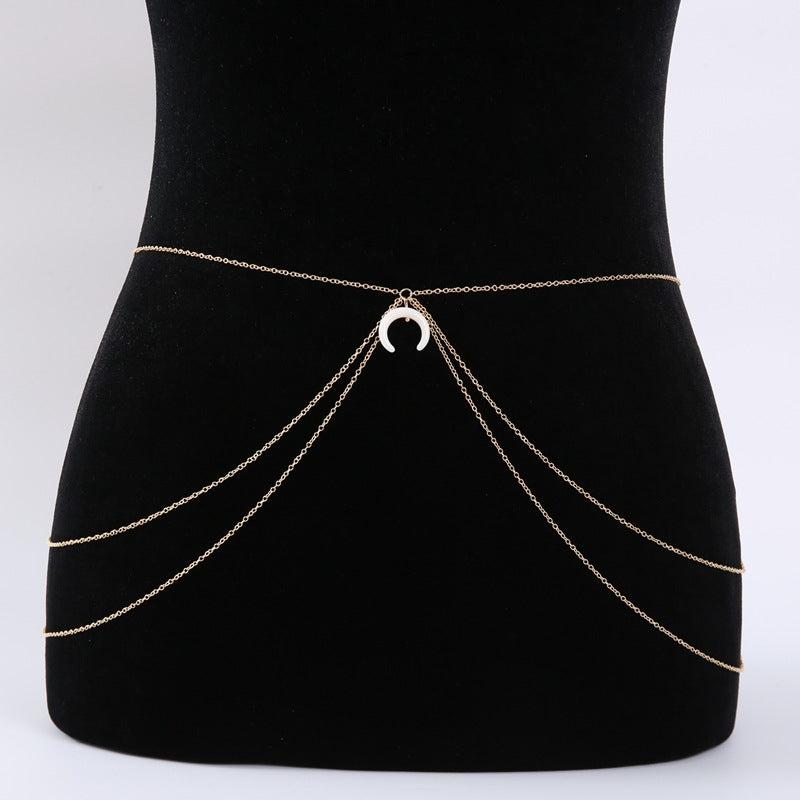 Basic Solid Color Crescent Layered Tassel Waist Chain