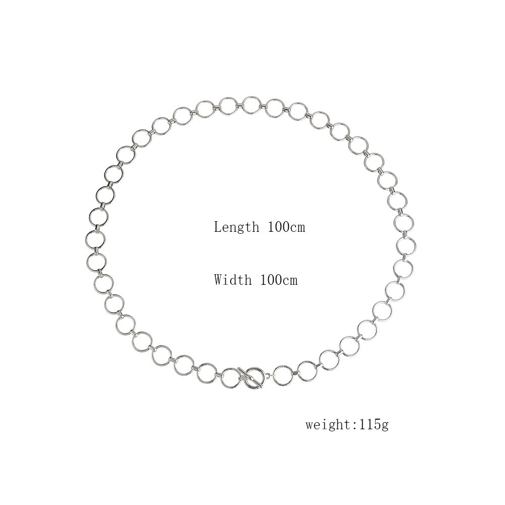 Solid Color Metal Chain Belt with Hollow Circle Design for Women