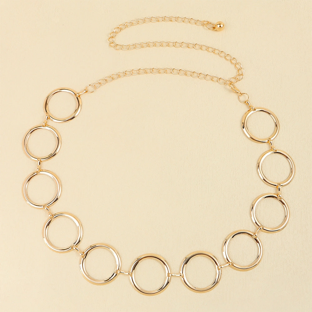 Solid Metal Circle Chain Belt for Women - Fashionable Body Chain Dress Accessory