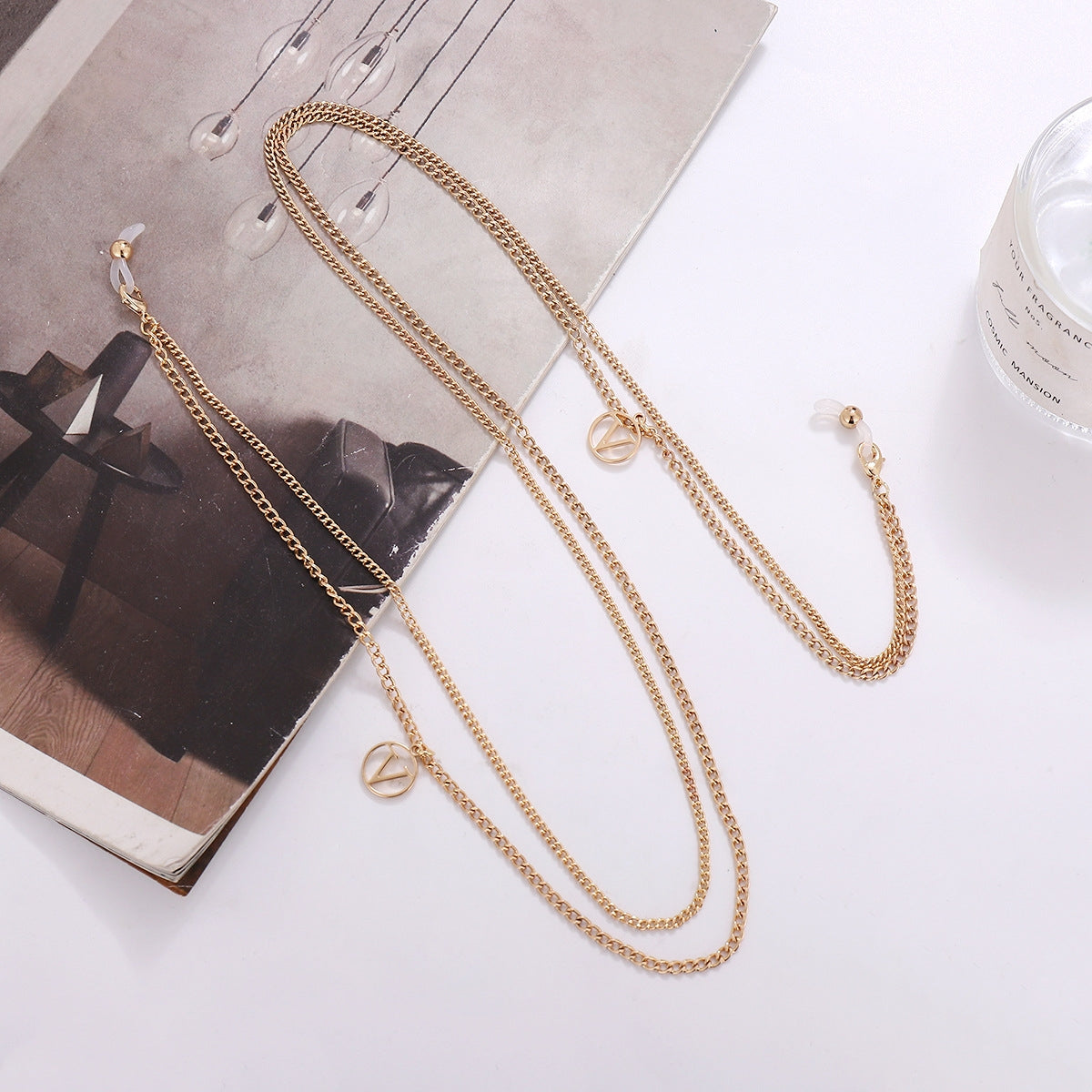 Basic Solid Color Metal Sunglasses and Mask Chain for Women