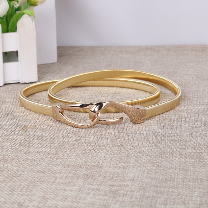 Women's Solid Color Metal Leather Belt with Elastic Hook Waist Chain Accessory