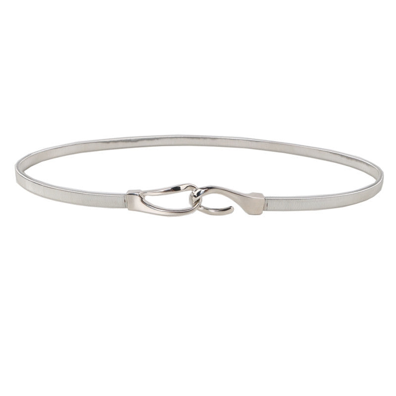 Women's Solid Color Metal Leather Belt with Elastic Hook Waist Chain Accessory