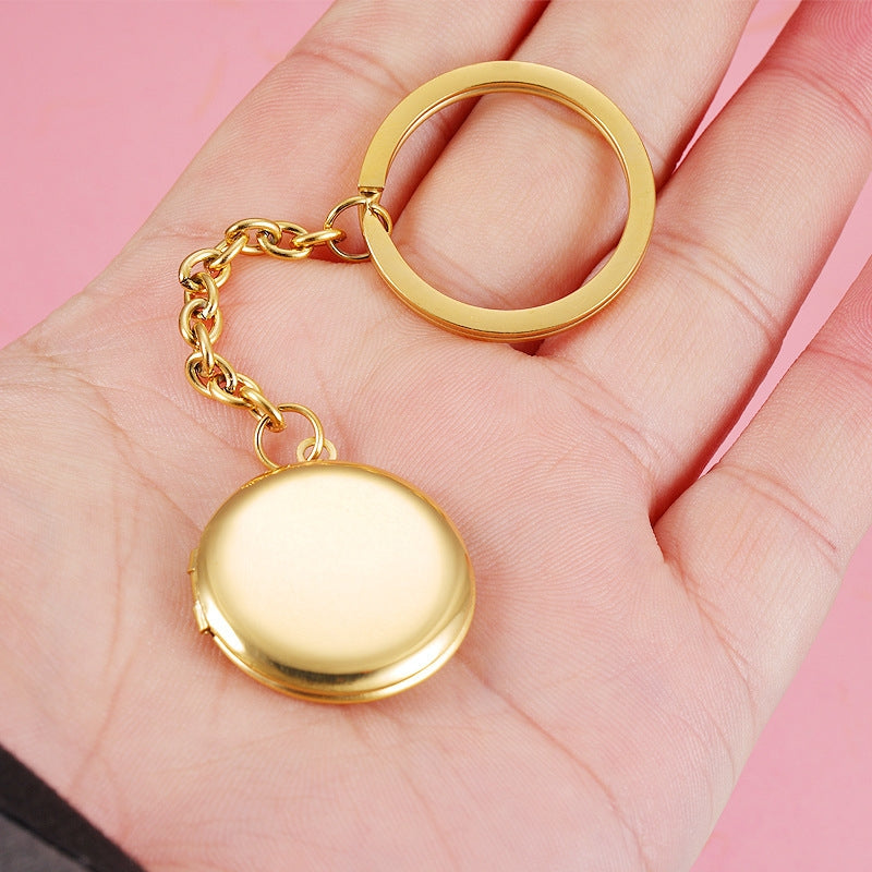 18K Gold Plated Stainless Steel Photo Locket Keychain