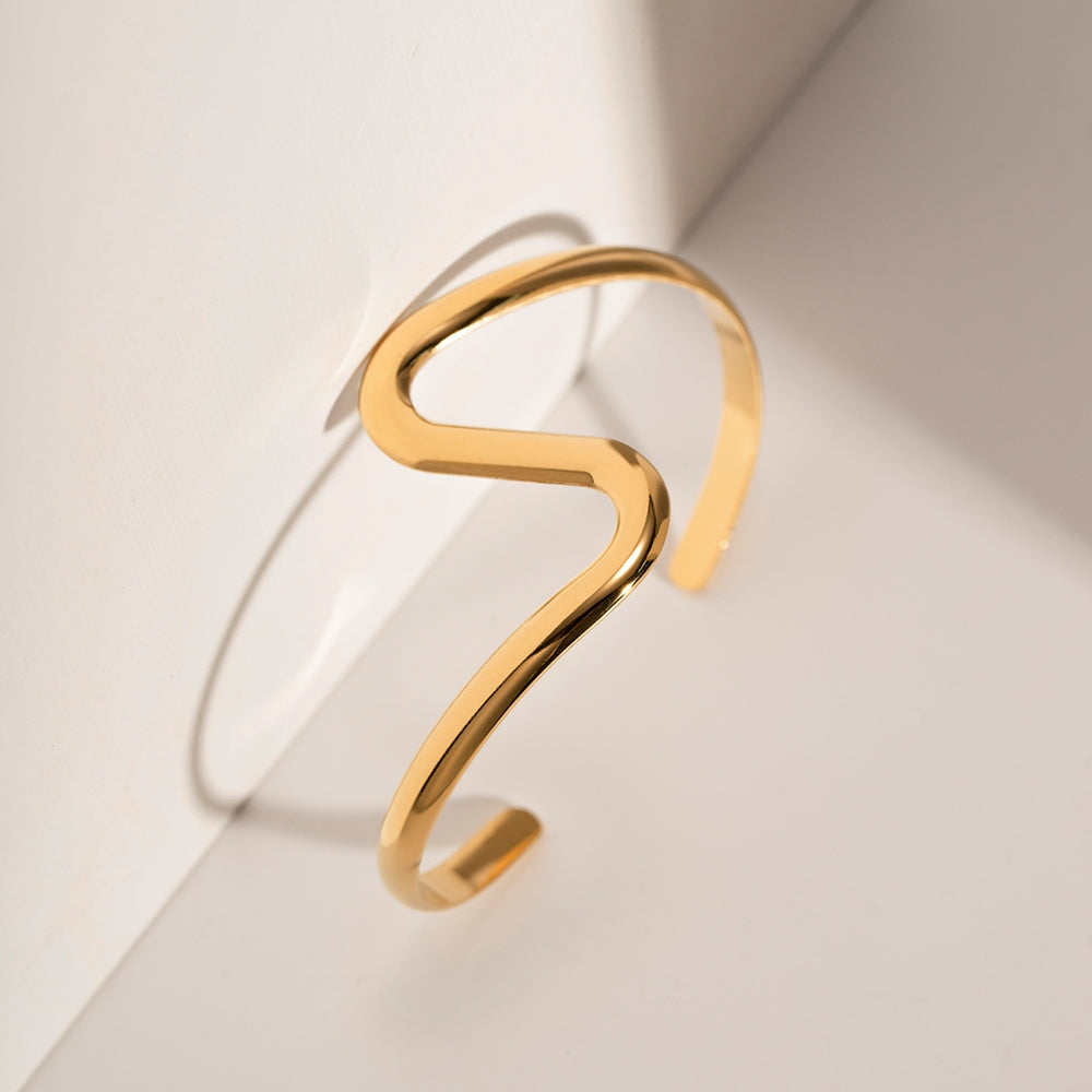 Vintage Irregular Stainless Steel Bangle - Minimalist S Bend 18K Gold Plated Bracelet