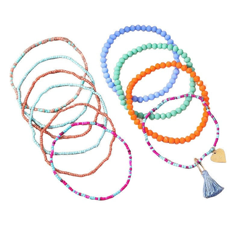 Beach Bohemian Heart Shape Beaded Rhinestone Anklet with Shell Pendant