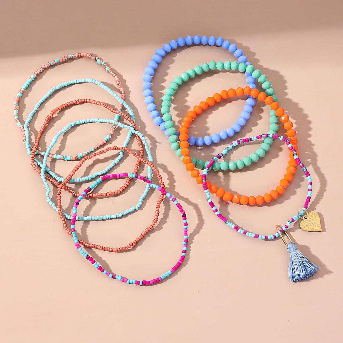 Beach Bohemian Heart Shape Beaded Rhinestone Anklet with Shell Pendant