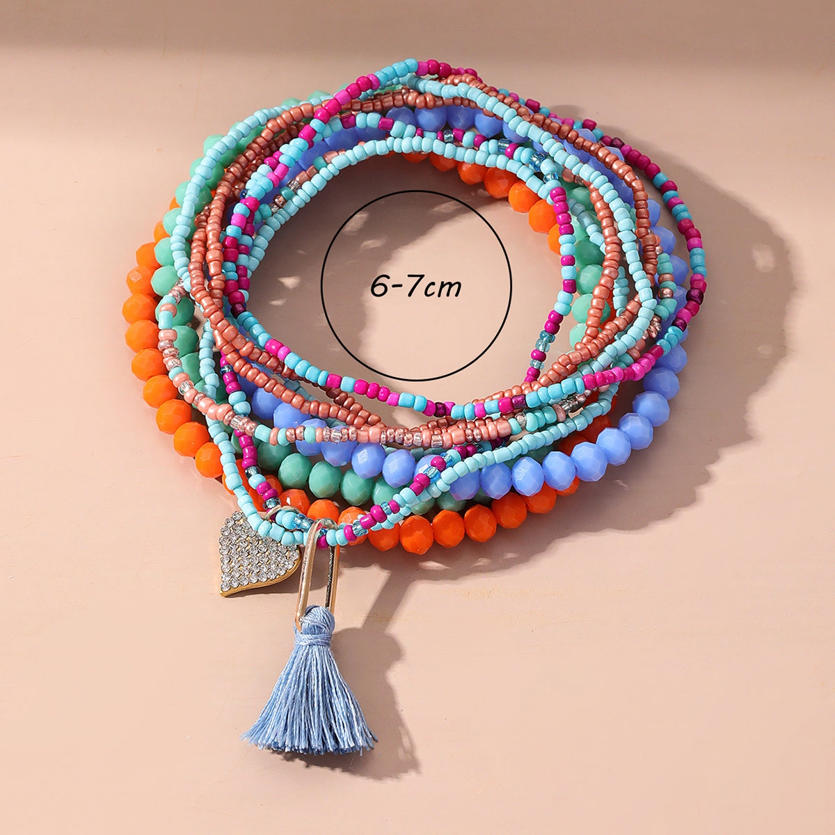 Beach Bohemian Heart Shape Beaded Rhinestone Anklet with Shell Pendant
