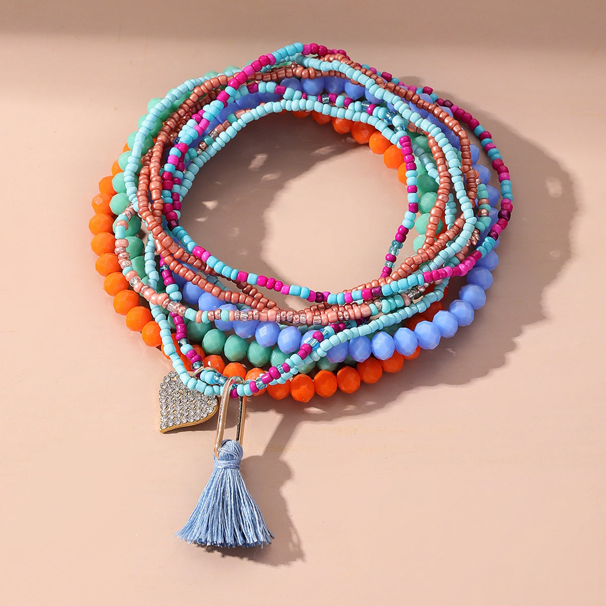 Beach Bohemian Heart Shape Beaded Rhinestone Anklet with Shell Pendant