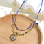 18k Gold Plated Heart & Eye Pendant Necklace with Glass Beads