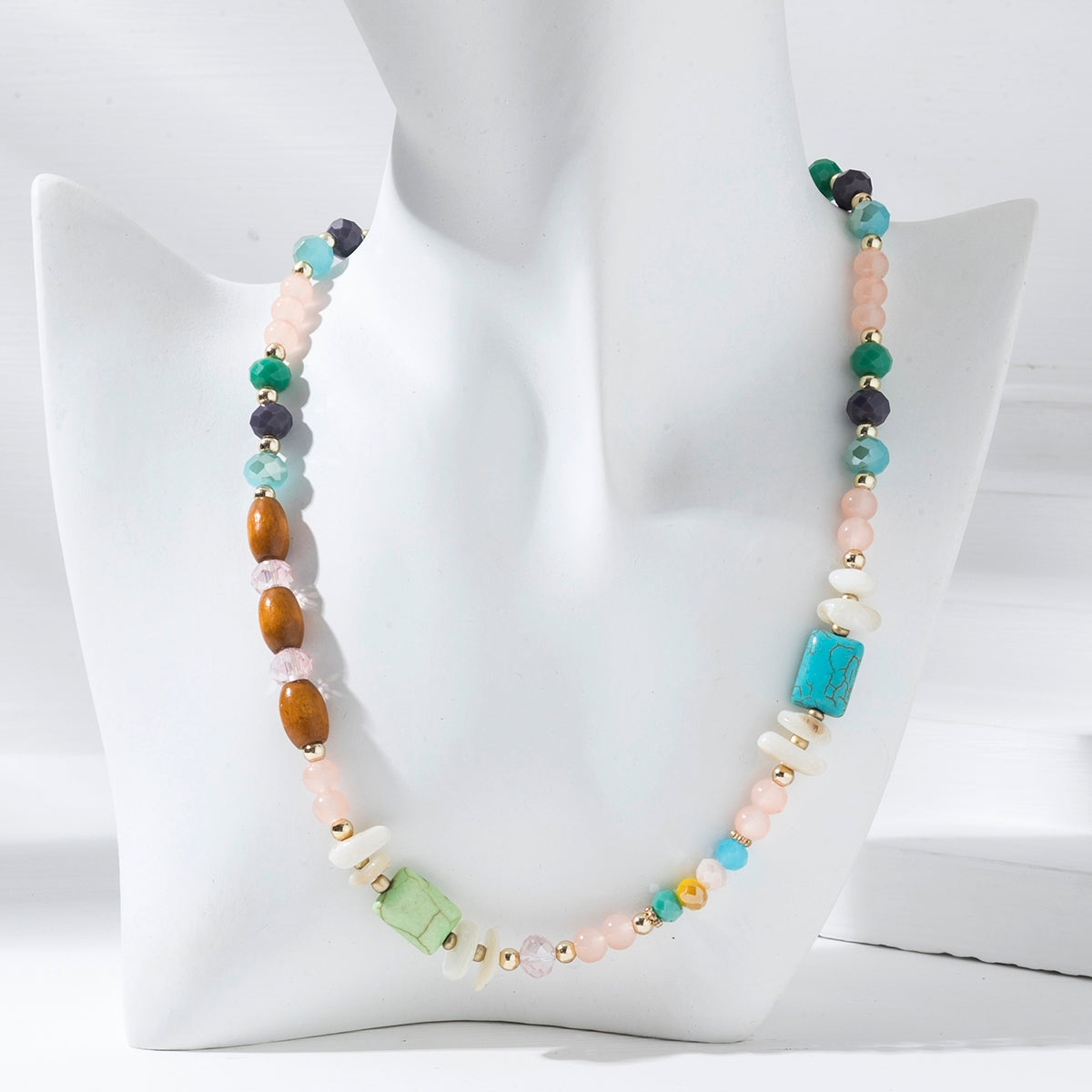 Beach Style Colorful Crystal Beaded Necklace with Freshwater Pearls